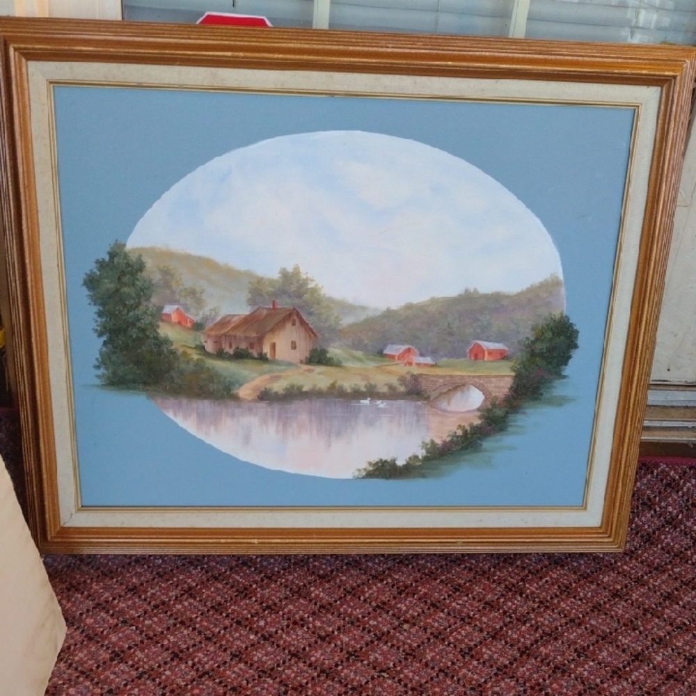 Framed Landscape Art with Blue Sky